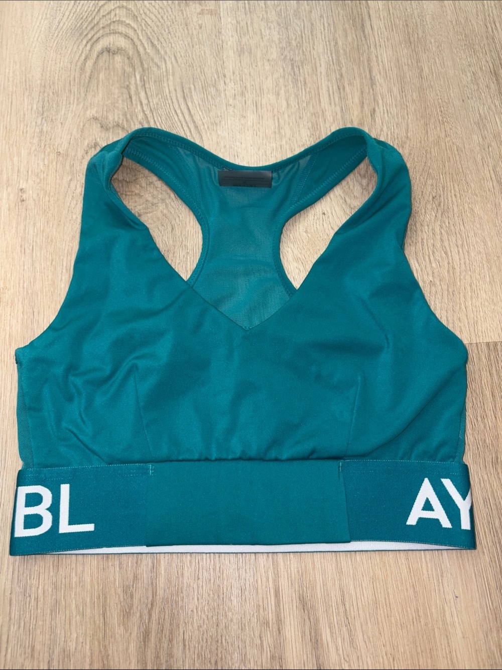 AYBL Teal Training Sports Bra V-Neck Racerback size small workout gym athletic